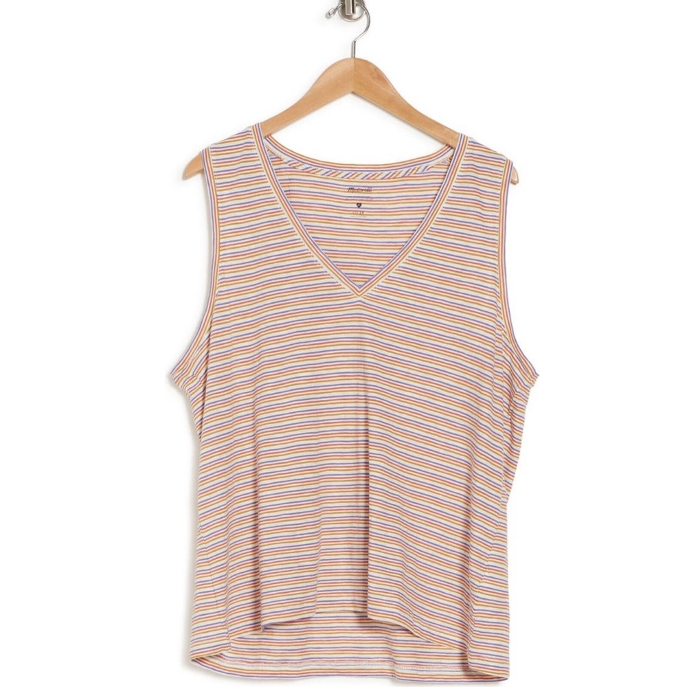 ✨4 for $15✨ BARELY WORN Madewell Blue Yellow Red White Striped V-Neck Tank Top